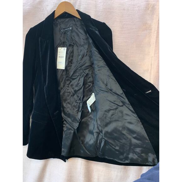 NWT Zara Woman Velvet Double-Breasted Blazer Jacket Size XS in Black - Picture 6 of 9